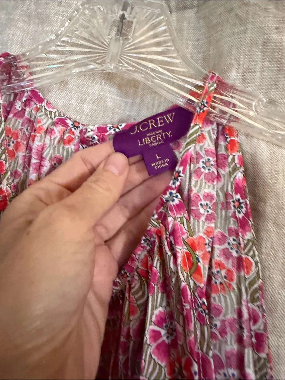 J Crew Liberty of London pink mode dress. Size L. 100% cotton, pockets. - Picture 5 of 7